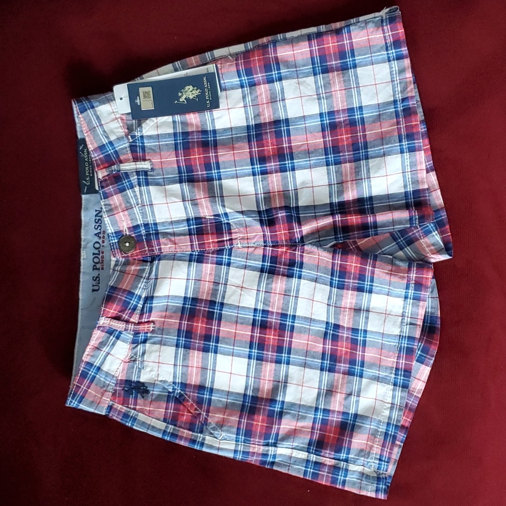 Juniors Girls US Polo Assn Plaid Chino Shorts Size XS 1 Americana 4th July NWT